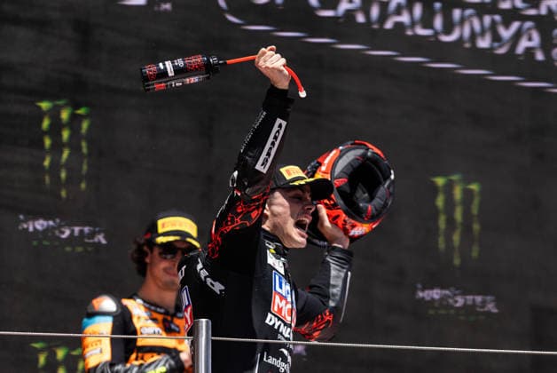 May 17, 2026, Barcelona, Barcelona, Spain: MONTMELO, SPAIN - MAY 17: Manuel Gonzalez 18 of LIQUI MOLY Dynavolt Intact GP celebrates on the podium following the Moto2 race during the Grand Prix of Catalunya at Circuit de Barcelona-Catalunya on May 17, 2026 in Montmelo, Spain. Barcelona Spain - ZUMAs316 20260517_znp_s316_078 Copyright: xMartixSeguraxRamonedax