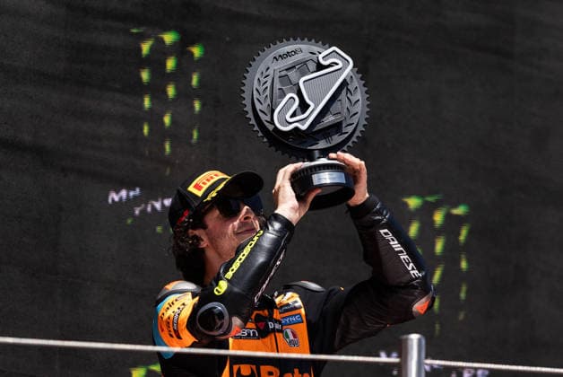 May 17, 2026, Barcelona, Barcelona, Spain: MONTMELO, SPAIN - MAY 17: Celestino Vietti 13 of Beta Tools SpeedRS Team celebrates on the podium following the Moto2 race during the Grand Prix of Catalunya at Circuit de Barcelona-Catalunya on May 17, 2026 in Montmelo, Spain. Barcelona Spain - ZUMAs316 20260517_znp_s316_084 Copyright: xMartixSeguraxRamonedax