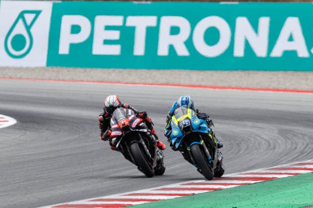 May 17, 2026, Barcelona, Barcelona, Spain: MONTMELO, SPAIN - MAY 17: Marco Bezzechi 72 of Aprilia Racing and Raul Fernandez of Trackhouse MotoGP Team in action during the MotoGP Grand Prix of Catalunya at Circuit de Barcelona-Catalunya on May 17, 2026 in Montmelo, Spain. Barcelona Spain - ZUMAs316 20260517_znp_s316_083 Copyright: xMartixSeguraxRamonedax