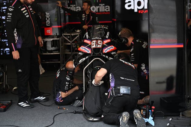 MotoGP Catalonia official test BARCELONA, SPAIN - MAY 18: Aprilia Racing riders take part during the sixth official test session of the 2026 MotoGP World Championship, WM, Weltmeisterschaft at the 4.66-kilometer Barcelona-Catalunya Circuit in Barcelona, Spain, on May 18, 2026. Burak Akbulut Anadolu Barcelona Spain. Editorial use only. Please get in touch for any other usage.  Copyright: x2026xAnadoluxBurakxAkbulutx