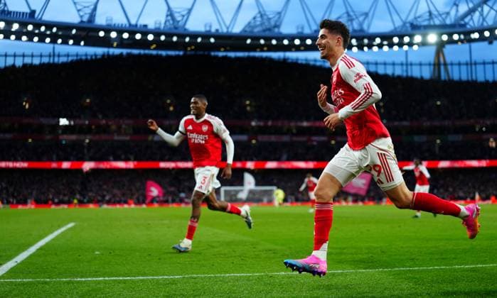 Kai Havertz of Arsenal celebrates scoring the opening goal Arsenal v Burnley, Premier League, Football, Emirates Stadium, London, UK - 18 May 2026London Emirates Stadium United Kingdom EDITORIAL USE ONLY No use with unauthorised audio, video, data, fixture lists, club league logos or live services. Online in-match use limited to 120 images, no video emulation. No use in betting, games or single club league player publications.  Copyright: xJavierxGarcia Shutterstockx 16881286t