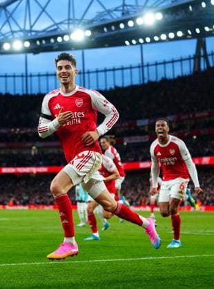 Kai Havertz of Arsenal celebrates scoring the opening goal Arsenal v Burnley, Premier League, Football, Emirates Stadium, London, UK - 18 May 2026London Emirates Stadium United Kingdom EDITORIAL USE ONLY No use with unauthorised audio, video, data, fixture lists, club league logos or live services. Online in-match use limited to 120 images, no video emulation. No use in betting, games or single club league player publications.  Copyright: xJavierxGarcia Shutterstockx 16881286u