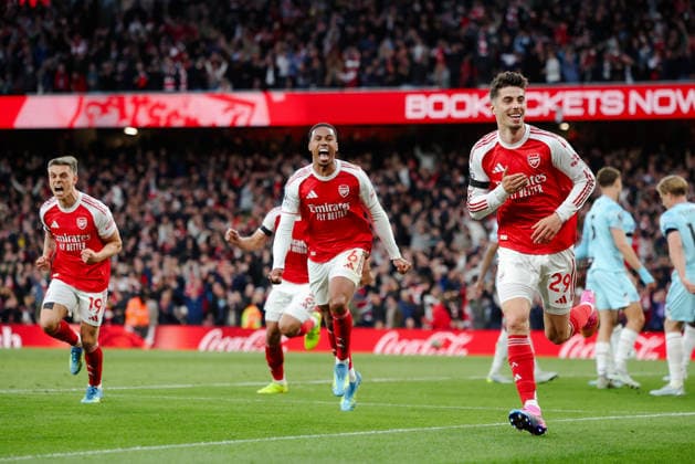 Premier League 2025 26 Arsenal v Burnley Emirates Stadium 18.05.2026 Kai Havertz of Arsenal scores and celebrates 1-0 Premier League 2025 26 Arsenal v Burnley Emirates Stadium 18.05.2026 Photograph By Marc Aspland The Times  Copyright: xMarcxAsplandx NINTCHDBPICT001081981283