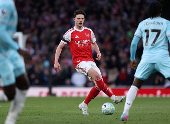 Declan Rice (A) at the Arsenal v Burnley EPL match, at the Emirates Stadium, London, UK on 18th May, 2026. 