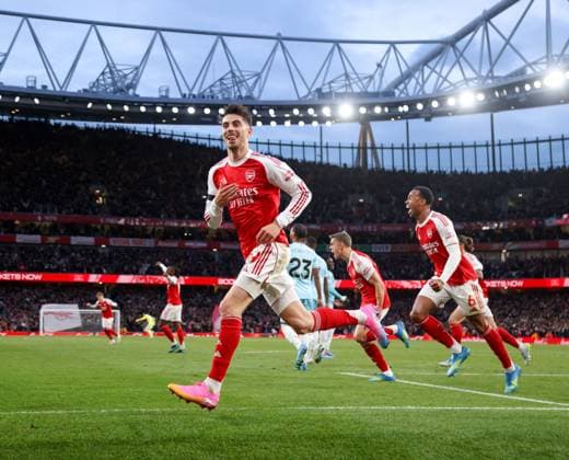 Kai Havertz of Arsenal celebrates scoring the only goal of the game Arsenal v Burnley, Football, Premier League, Emirates Stadium, Islington, London, UK - 18 05 2026 EDITORIAL USE ONLY No use with unauthorised audio, video, data, fixture lists, club league logos or live services. Online in-match use limited to 120 images, no video emulation. No use in betting, games or single club league player publications.  Copyright: xMattxImpey Shutterstockx 16882378ad