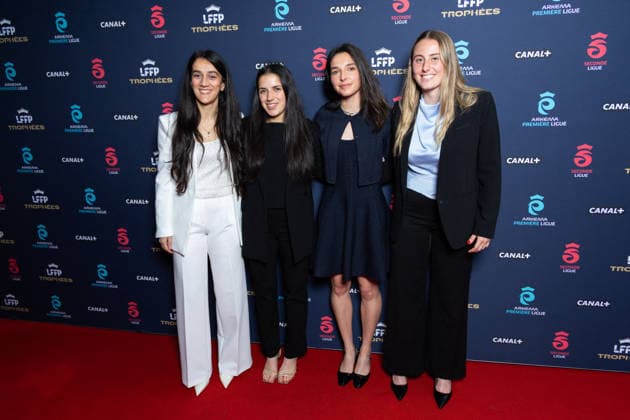 Trophees 2026 - Arkema Premiere Ligue - Paris Siham Boudina, guest, Margaux Dru and Soline Barbé attends the awards ceremony of the French Women’s Football Professional League LFFP 2025 2026 season at Pavillon Dauphine on May 18, 2026 in Paris, France. Photo by Nasser Berzane ABACAPRESS.COM Paris France  Copyright: xBerzanexNasser ABACAx