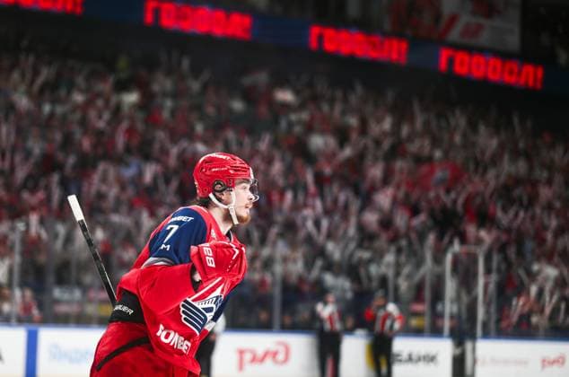 Russia Ice hockey, Eishockey Kontinental League Lokomotiv - Ak Bars 9169133 19.05.2026 Lokomotiv s Nikita Kiryanov celebrates after scoring his team s second goal during the Kontinental Hockey League final play-off ice hockey match between Lokomotiv Yaroslavl and Ak Bars Kazan in Yaroslavl, Russia. Alexey Filippov Sputnik Yaroslavl Russia  Copyright: xAlexeyxFilippovx