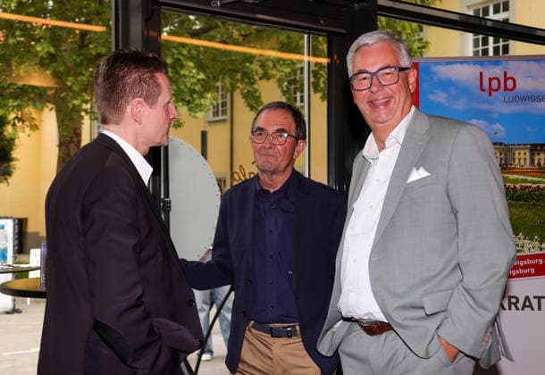 19 05 2026, Germany, Stuttgart, Football ethics in dialog Goal or own goal f l Thomas Franke lpb Ludwigsburg, VfB President Dietmar Allgaier, VfB Honorary President Erwin Staudt, VfB President Dietmar Allgaier,
