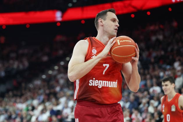 Johannes Voigtmann FC Bayern Basketball, 07 with ball, GER, FC Bayern Basketball vs Vet Concept Gladiators Trier, Basketball, easycredit Basketball Bundesliga, Playoffs, Quarterfinals, Season 2025 2026, 19 05 2026, GER, FC Bayern Basketball vs Vet Concept Gladiators Trier, Basketball, easycredit Basketball Bundesliga, Playoffs, Quarterfinals, Season 2025 2026, 19 05 2026 Muenchen Copyright: xEibner-Pressefoto JennixMaulx EP_JML