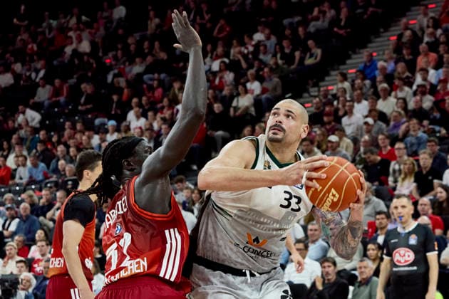 German Basketball Bundesliga BBL , FC Bayern Munich Basketball vs VET CONCEPT GLADIATORS Trier, Munich FC Bayern Basketball, Trier VET CONCEPT GLADIATORS, 2026 05 19 in Munich SAP Garden ZIRBES Maik VET CONCEPT GLADIATORS TRIER Center C Nr33 TRI33 , GABRIEL Wenyen FC Bayern Munich Basketball Center C Nr32 FCBB32 sportworld Munich SAP Garden Bayern Germany