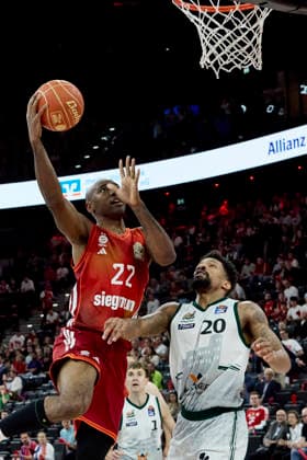 German Basketball Bundesliga BBL , FC Bayern Munich Basketball vs VET CONCEPT GLADIATORS Trier, Munich FC Bayern Basketball, Trier VET CONCEPT GLADIATORS, 2026 05 19 in Munich SAP Garden MIKE Isiaha FC Bayern Munich Basketball Power Forward PF Nr22 FCBB22 , KING Urald VET CONCEPT GLADIATORS TRIER Power Forward PF Nr20 TRI20 sportworld Munich SAP Garden Bayern Germany