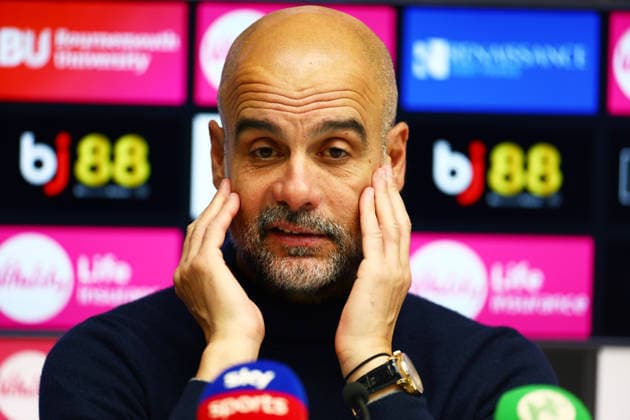 Manchester City Manager Pep Guardiola in a post match press conference, PK, Pressekonferenz AFC Bournemouth v Manchester City, Premier League, Football, Vitality Stadium, Bournemouth, UK - 19 May 2026Bournemouth Vitality Stadium United Kingdom EDITORIAL USE ONLY No use with unauthorised audio, video, data, fixture lists, club league logos or live services. Online in-match use limited to 120 images, no video emulation. No use in betting, games or single club league player publications. Copyright: xJamesxMarsh Shutterstockx 16881288by