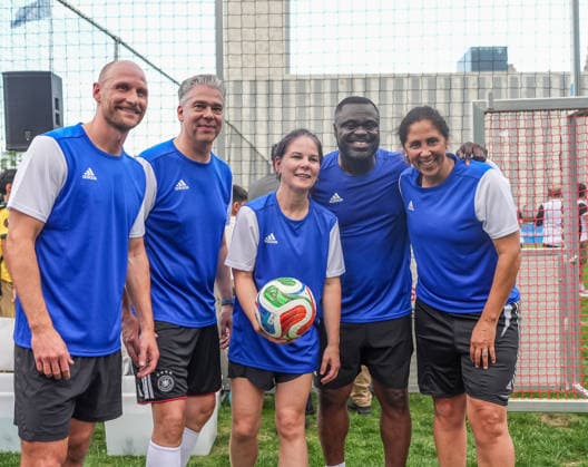 Football, Annalena Baerbock takes part in football match in New York