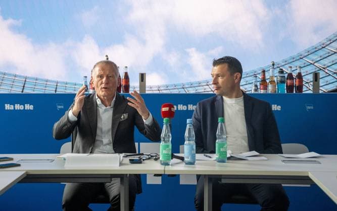 Football, Men, Season 2025 26, 2 Bundesliga, Hertha BSC, Media round, f l Managing Director Dr Peter Görlich Hertha BSC , Sports Director Benjamin Weber Hertha BSC , 20 05 2026, Copyright: xMatthiasxKochx