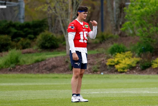 FOXBOROUGH, MA - MAY 09: Behren Morton 15 of the New England Patriots during New England Patriots rookie camp on May 9, 2026, at Gillette Stadium in Foxborough, Massachusetts. (Photo by Fred Kfoury III Icon Sportswire) NFL, American Football Herren, USA MAY 09 New England Patriots Workout EDITORIAL USE ONLY Icon482260509048
