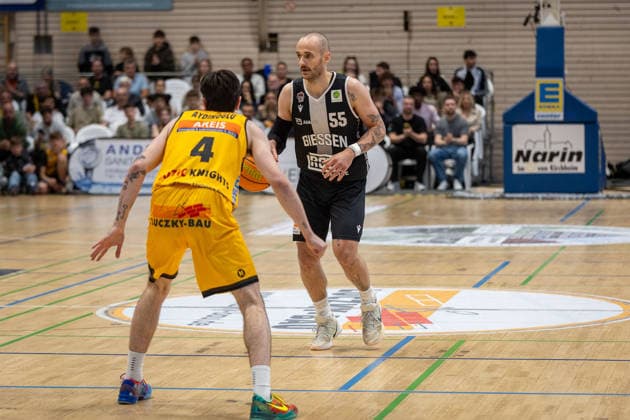 Gian Bahattin Aydinoglu Bozic Estriche Knights Kirchheim, 04 Simon Krajcovic Giessen 46ers, 55 GER, Bozic Estriche Knights Kirchheim vs Giessen 46ers, BARMER 2 Basketball Bundesliga, Playoffs Semifinal Game 1, Season 2025 2026, 20 05 2026 GER, Bozic Estriche Knights Kirchheim vs Giessen 46ers, BARMER 2 Basketball Bundesliga, Playoffs Semifinal Game 1, Season 2025 2026, 20 05 2026 Goeppingen Copyright: xEibner-Pressefoto NinaxSanderx EP_NSR