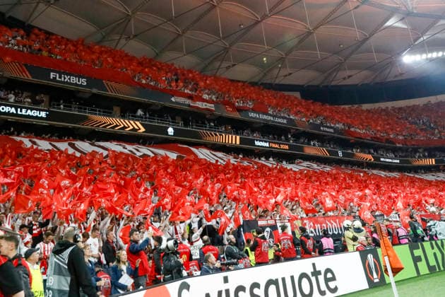 Fan block of SC Freiburg before the start of the match, Turkey, Football, UEFA Europa League, Final, 2025 2026, SC Freiburg vs Aston Villa, 20 05 2026, Istanbul Besiktas Park Turkey Copyright: xGrantxHubbsx