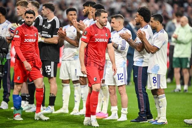 Vincenzo Grifo SC Freiburg and Christian Günter SC Freiburg looks dejected during the UEFA Europa League Final 2026 match between SC Freiburg and Aston Villa FC at Besiktas Park on May 20, 2026 in Istanbul, Turkey Photo by Harry Langer DeFodi Images
