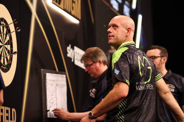 RECORD DATE NOT STATED 21st May 2026, Utilita Arena, Sheffield, Yorkshire, England; 2026 PDC Bet MGM Premier League Darts Night Sixteen; Michael van Gerwen looks at the scores after missing a double AidanxHunter