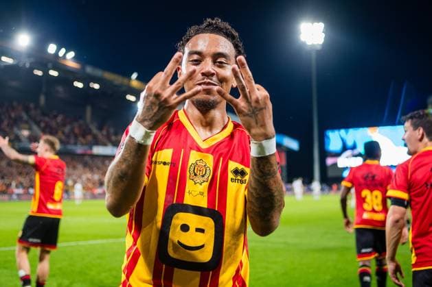 KV Mechelen v Club Brugge - Jupiler Pro League Champions Play-Off MECHELEN, BELGIUM - MAY 21 : Van Brederode Myron forward of KV Mechelen celebrates scoring a goal during the Jupiler Pro League Champions Play-Off match between KV Mechelen and Club Brugge on May 21, 2026 in Mechelen, Belgium, 21 05 2026 Mechelen Belgium  Copyright: xGvgx