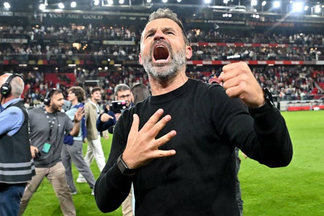 260521 KV Mechelen vs Club Brugg Head Coach Ivan Leko of Club Brugge celebrates the title of champion after winning during the Jupiler Pro League season 2025 - 2026 matchday 9 game in the Champions Play offs between KV Mechelen and Club Brugge KV on May 21 , 2026 in Mechelen, Belgium. (Photo by David Catry Isosport) Mechelen Belgium  Copyright: xDavidxCatryx 20260521DC2_4580