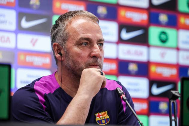May 22, 2026, Sant Joan Despi, Barcelona, SPAIN: Hansi Flick, head coach of FC Barcelona, Barca attends his press conference, PK, Pressekonferenz during the training day of FC Barcelona ahead the Spanish League, LaLiga EA Sports, football match against Valencia CF at Ciudad Esportiva Joan Gamper on May 22, 2026 in Sant Joan Despi, Barcelona, Spain. FC Barcelona Training And Press Conference - LaLiga EA Sports  - ZUMAa181 20260522_zaa_a181_078 Copyright: xJavierxBorregox