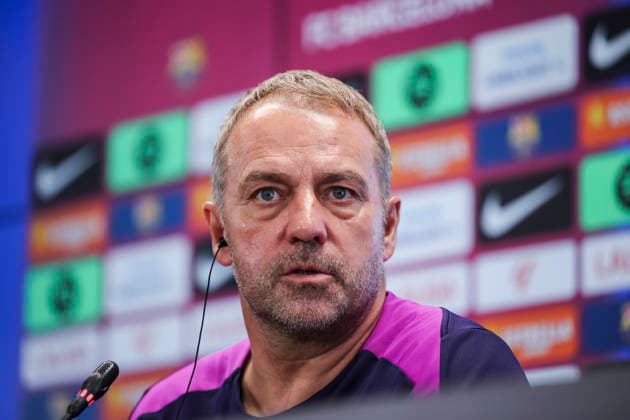 May 22, 2026, Sant Joan Despi, Barcelona, SPAIN: Hansi Flick, head coach of FC Barcelona, Barca attends his press conference, PK, Pressekonferenz during the training day of FC Barcelona ahead the Spanish League, LaLiga EA Sports, football match against Valencia CF at Ciudad Esportiva Joan Gamper on May 22, 2026 in Sant Joan Despi, Barcelona, Spain. FC Barcelona Training And Press Conference - LaLiga EA Sports  - ZUMAa181 20260522_zaa_a181_080 Copyright: xJavierxBorregox