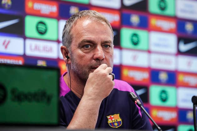 May 22, 2026, Sant Joan Despi, Barcelona, SPAIN: Hansi Flick, head coach of FC Barcelona, Barca attends his press conference, PK, Pressekonferenz during the training day of FC Barcelona ahead the Spanish League, LaLiga EA Sports, football match against Valencia CF at Ciudad Esportiva Joan Gamper on May 22, 2026 in Sant Joan Despi, Barcelona, Spain. FC Barcelona Training And Press Conference - LaLiga EA Sports  - ZUMAa181 20260522_zaa_a181_081 Copyright: xJavierxBorregox