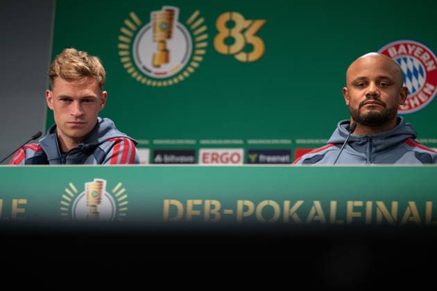 Press conference, from left Joshua Kimmich FC Bayern Muenchen, 06 , Vincent Kompany FC Bayern Muenchen, Head Coach, Coach GER, Final training and press conference on the day before the DFB Cup Final, FC Bayern Muenchen vs VfB Stuttgart, Football, Men, DFB Cup, Final, Season 2025 2026, 22 05 2026, DFL DFB REGULATES PROHIBIT ANY USE OF PHOTOGRAPHS AS IMAGE SEQUENCES AND OR QUASI VIDEO, GER, Final training and press conference on the day before the DFB Cup final, FC Bayern Muenchen vs VfB Stuttgart, Football, Men, DFB Cup, Final, Season 2025 2026, 22 05 2026 Berlin Copyright: xEibner-Pressefoto WolfgangxFrankx EP_WFK