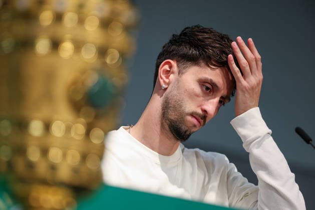 DFB Cup final 25 26 Closing press conference before FC Bayern Munich VfB Stuttgart on 22 05 2026 at the Olympic Stadium in Berlin Atakan Karazor Stuttgart 16 pensive at the press conference MH