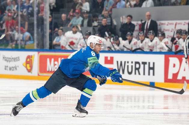 FRIBOURG, FRIBOURG - MAY 22: Marcel Mahkovec of Slovenia during the 2026 IIHF World Championship, WM, Weltmeisterschaft Preliminary Round Group B match between Canada and Slovenia at BCF Arena on May 22, 2026 in Fribourg, Fribourg, Switzerland. Copyright: xLivioxBaeriswylx xSPPx Sportspressphoto_SPR151859
