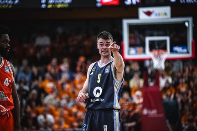 1 Basketball Bundesliga, easyCredit BBL, Season 2025 2026, Men, Playoffs, Quarterfinals, Game 3, 22 05 2026, RASTA Vechta ALBA Berlin Jonas Mattisseck 9 ALBA BERLIN during the game Vechta RASTA Dome Lower Saxony Germany