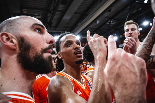 1 Basketball Bundesliga, easyCredit BBL, Season 2025 2026, Men, Playoffs, Quarterfinals, Game 3, 22 05 2026, RASTA Vechta ALBA Berlin Alonzo Verge 11 RASTA Vechta after the game Vechta RASTA Dome Lower Saxony Germany