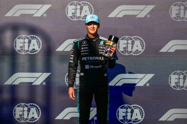 F1 - CANADIAN GRAND PRIX 2026 RUSSELL George (gbr), Mercedes AMG F1 Team W17, portrait, celebrating his sprint pole position during the Formula 1 Grand Prix du Canada 2026, 5th round of the 2026 Formula One World Championship, WM, Weltmeisterschaft from May 22 to 24, 2026 on the Circuit Gilles Villeneuve, in MontrÃ al, Canada - MontrÃ alCanada  Copyright: xDPPIx