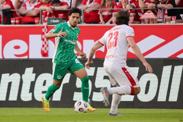 22 05 2026, xgrfx, Soccer 2 Bundesliga Relegation, Rot Weiss Essen SpVgg Greuther Fürth v l Sayfallah Ltaief Greuther Fürth , Jose Enrique Rios Alonso Rot Weiß Essen DFL DFB REGULATIONS PROHIBIT ANY USE OF PHOTOGRAPHS as IMAGE SEQUENCES and or QUASI VIDEO Essen