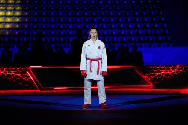Germany EKF Karate European Championship Seniors 2026 Eissporthalle, Frankfurt Kneer Johanna GER, Red wins bronze Frankfurt am Main Eissporthalle Frankfurt Hessen Germany Copyright: xKjetilxWaberx