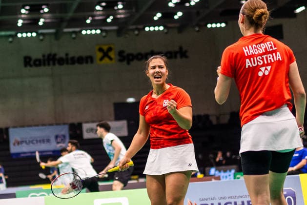 BADMINTON - Austrian Open GRAZ,AUSTRIA,23.MAY.26 - BADMINTON - Austrian Open. Image shows the rejoicing of Serena Au Yeong (AUT).  GEPAxpictures xJamesxDoak