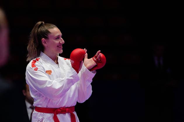 Germany EKF Karate European Championship Seniors 2026 Eissporthalle, Frankfurt Kneer Johanna GER, Red wins in the fight for the bronze medal against Kydonaki Kyriaki GRE, Blue in the category Female Kumite 68 Kg Frankfurt am Main Eissporthalle Frankfurt Hessen Germany Copyright: xKjetilxWaberx