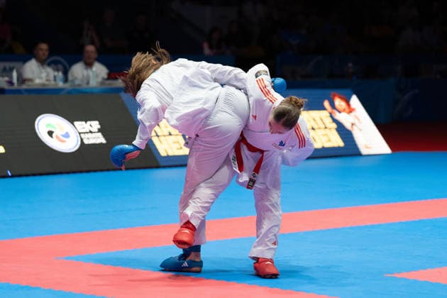 23 05 2026, xhfmx, Karate EKF Senior Championships 2026, Clemence Pea Frankreic in duel with Zala Maria Zibret Slovenia DFL DFB REGULATIONS PROHIBIT ANY USE OF PHOTOGRAPHS as IMAGE SEQUENCES and or QUASI VIDEO Frankfurt