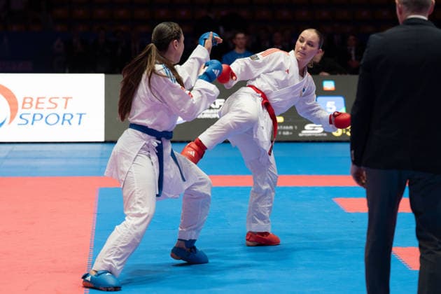 23 05 2026, xhfmx, Karate EKF Senior Championships 2026, Clemence Pea Frankreic in duel with Zala Maria Zibret Slovenia DFL DFB REGULATIONS PROHIBIT ANY USE OF PHOTOGRAPHS as IMAGE SEQUENCES and or QUASI VIDEO Frankfurt
