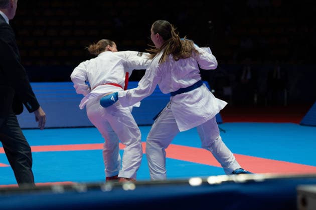 23 05 2026, xhfmx, Karate EKF Senior Championships 2026, Clemence Pea Frankreic in duel with Zala Maria Zibret Slovenia DFL DFB REGULATIONS PROHIBIT ANY USE OF PHOTOGRAPHS as IMAGE SEQUENCES and or QUASI VIDEO Frankfurt