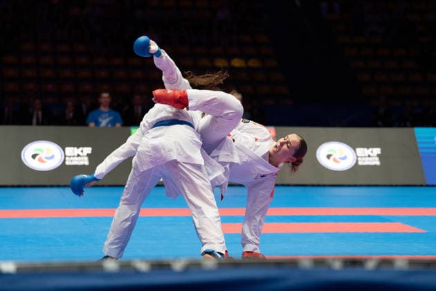 23 05 2026, xhfmx, Karate EKF Senior Championships 2026, Clemence Pea Frankreic in duel with Zala Maria Zibret Slovenia DFL DFB REGULATIONS PROHIBIT ANY USE OF PHOTOGRAPHS as IMAGE SEQUENCES and or QUASI VIDEO Frankfurt