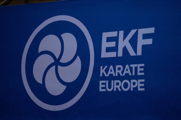 23 05 2026, xhfmx, Karate EKF Senior Championships 2026, Banner with Logos DFL DFB REGULATIONS PROHIBIT ANY USE OF PHOTOGRAPHS as IMAGE SEQUENCES and or QUASI VIDEO Frankfurt