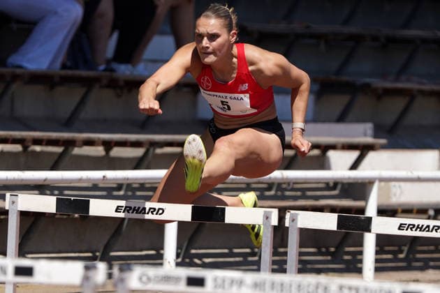 Leichtathletik, athletics, BuS Kurpfalz Gala , 23 05 2026 , Sepp Herberger Stadion Weinheim, 100m hurdles women Franziska Schuster TSV Bayer 04 Leverkusen,