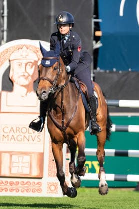 313 Giulia Martinengo Marquet on Call Me D I (ITA) during the TSCHIO 2026 (CHIO 2026) - 2nd Competition Youngster-Tour - CSIYH1* - Jumping competition for young horses at the Allianz Park in Aachen, Germany Copyright: xMartinxPitschx xSPPx Sportspressphoto_152188