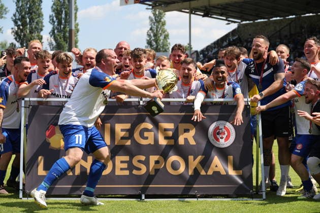 Krieschow celebrates state cup victory Football State Cup Brandenburg 2025 2026 Final FC Energie Cottbus VfB Krieschow 1921