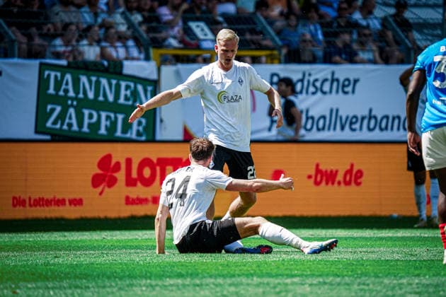 Germany Football bfv Rothaus Pokal 2025 2026 , Final VfR Mannheim vs SV Waldhof Mannheim Carl Benz Stadion Mannheim Janne Sietan SV Waldhof Mannheim, 22 , Lukas Klünter Lukas Kluenter SV Waldhof Mannheim, 24 Gestures, gestures Copyright: xBennetxLongx