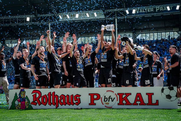 Germany Football bfv Rothaus Pokal 2025 2026 , Final VfR Mannheim vs SV Waldhof Mannheim Carl Benz Stadion Mannheim Team, Players, Award Ceremony, Cheers, Joy, Emotions, Cup Copyright: xBennetxLongx