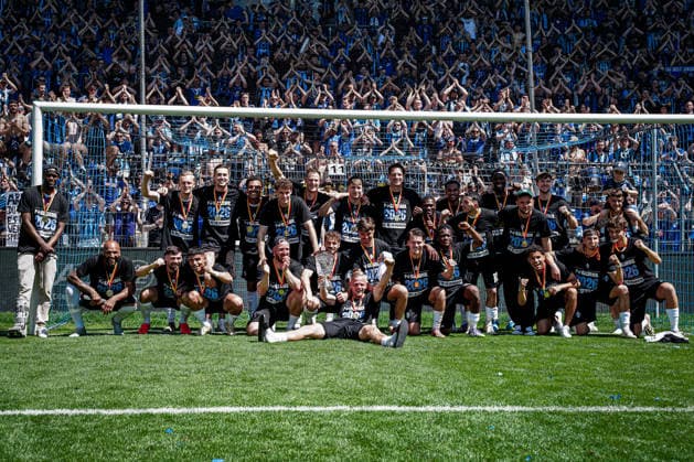 Germany Soccer bfv Rothaus Pokal 2025 2026 , Final VfR Mannheim vs SV Waldhof Mannheim Carl Benz Stadion Mannheim team, players, cheers, joy, emotions, gestures, gestures, fans, grandstand Copyright: xBennetxLongx