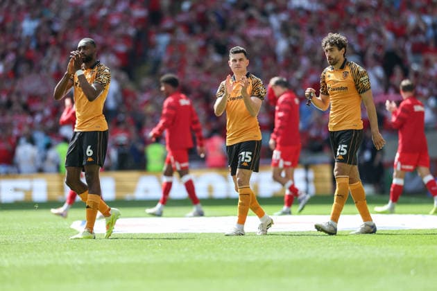 Hull City v Middlesbrough Sky Bet Championship Hull City players head on to the pitch ahead of the Sky Bet Championship Play-Off Final between Hull City and Middlesbrough at Wembley Stadium, London. 23 05 2026 UK Newspapers OUT Copyright: xFocusxImagesx FIL-23464-0327